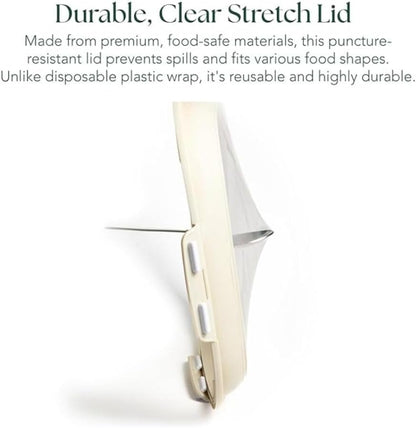 Portable Snack Tray | Rectangle | Cream White | Reversible Stretch Lid Food Containers | BPA-Free, Freezer & Dishwasher Safe | Meal-Prep, Charcuterie, Salads, Picnic, Travel