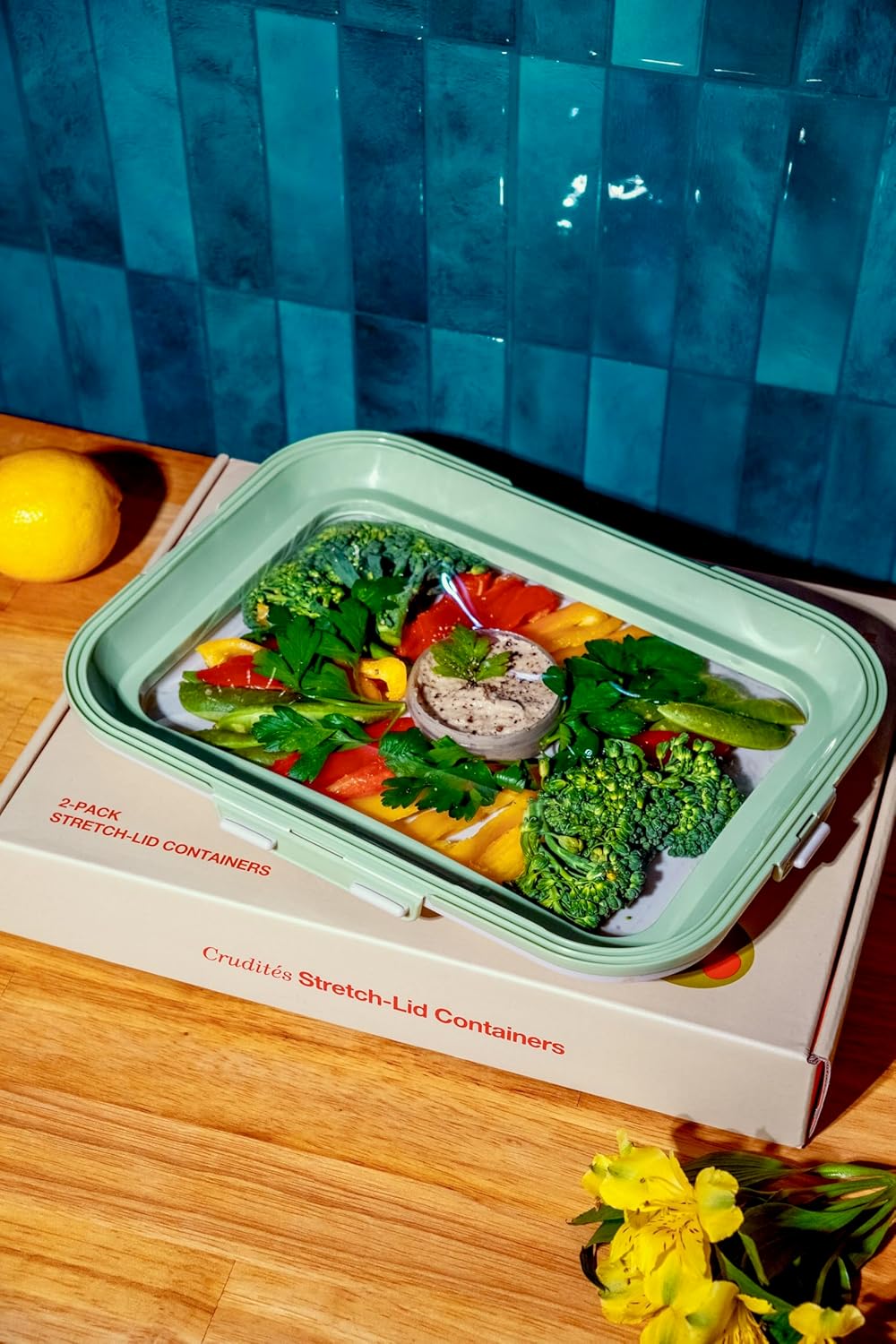 Portable Snack Tray | Rectangle | Cream White | Reversible Stretch Lid Food Containers | BPA-Free, Freezer & Dishwasher Safe | Meal-Prep, Charcuterie, Salads, Picnic, Travel