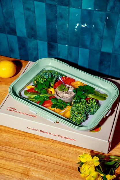 Portable Snack Tray | Rectangle | Cream White | Reversible Stretch Lid Food Containers | BPA-Free, Freezer & Dishwasher Safe | Meal-Prep, Charcuterie, Salads, Picnic, Travel