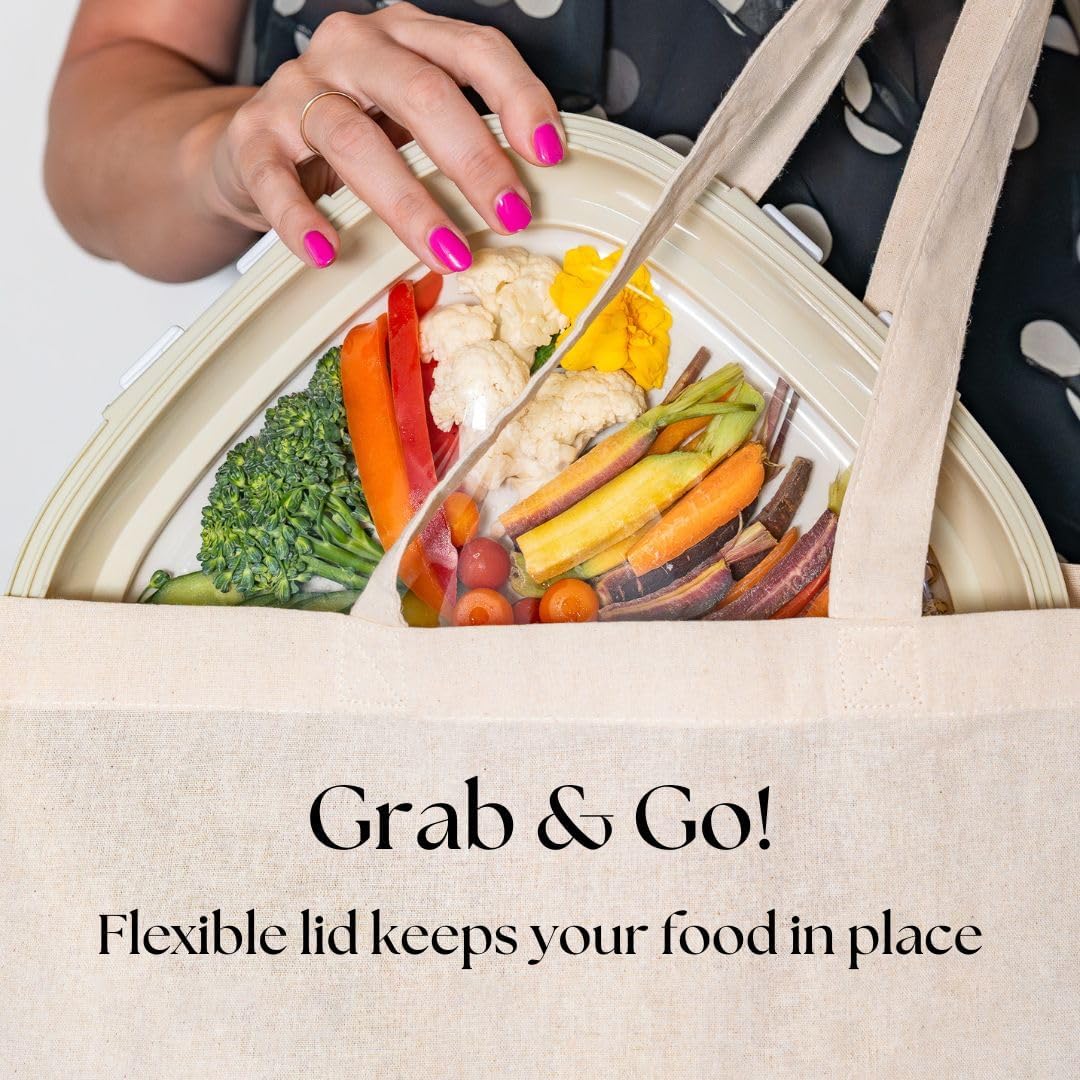 Portable Snack Tray | Rectangle | Cream White | Reversible Stretch Lid Food Containers | BPA-Free, Freezer & Dishwasher Safe | Meal-Prep, Charcuterie, Salads, Picnic, Travel