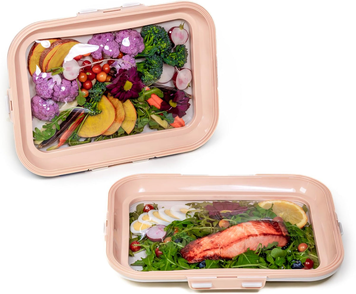 Portable Snack Tray | Rectangle | Cream White | Reversible Stretch Lid Food Containers | BPA-Free, Freezer & Dishwasher Safe | Meal-Prep, Charcuterie, Salads, Picnic, Travel