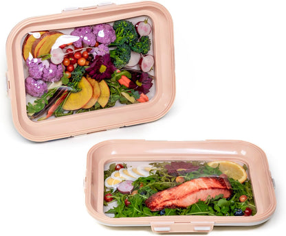 Portable Snack Tray | Rectangle | Cream White | Reversible Stretch Lid Food Containers | BPA-Free, Freezer & Dishwasher Safe | Meal-Prep, Charcuterie, Salads, Picnic, Travel
