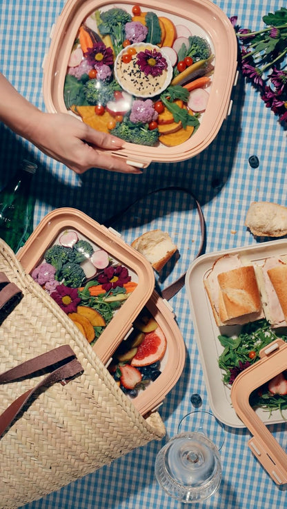 Portable Snack Tray | Rectangle | Cream White | Reversible Stretch Lid Food Containers | BPA-Free, Freezer & Dishwasher Safe | Meal-Prep, Charcuterie, Salads, Picnic, Travel
