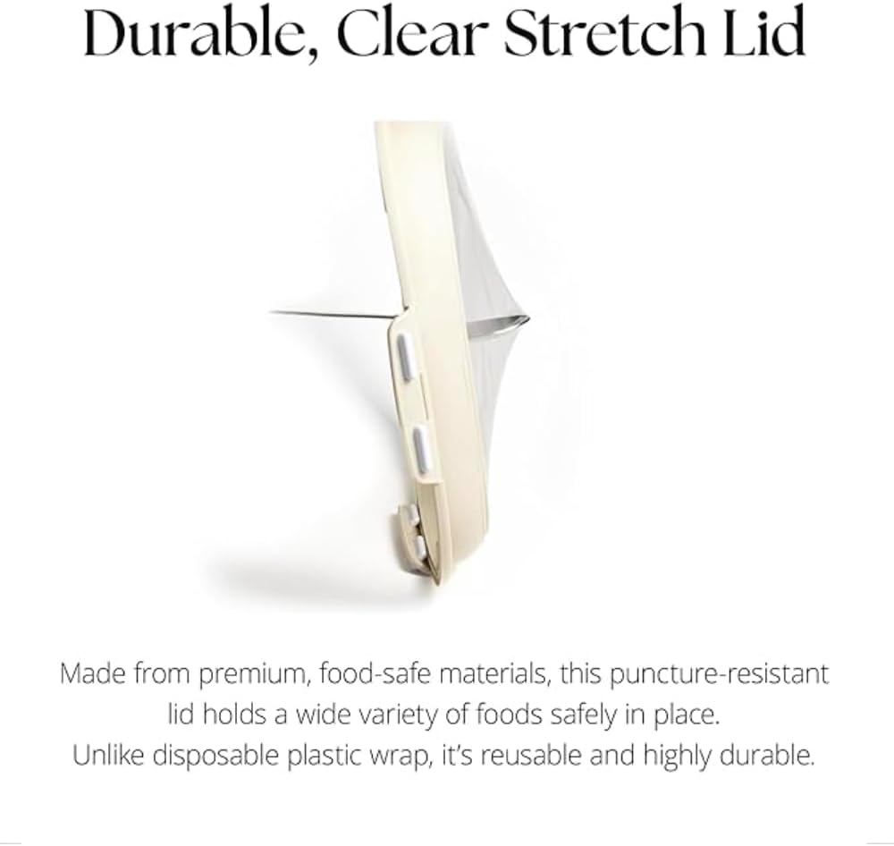 Portable Snack Tray | Rectangle | Cream White | Reversible Stretch Lid Food Containers | BPA-Free, Freezer & Dishwasher Safe | Meal-Prep, Charcuterie, Salads, Picnic, Travel