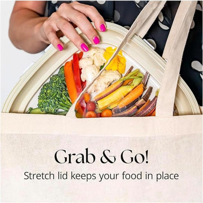 Portable Snack Tray | Rectangle | Cream White | Reversible Stretch Lid Food Containers | BPA-Free, Freezer & Dishwasher Safe | Meal-Prep, Charcuterie, Salads, Picnic, Travel