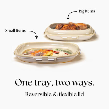Portable Snack Tray | Rectangle | Cream White | Reversible Stretch Lid Food Containers | BPA-Free, Freezer & Dishwasher Safe | Meal-Prep, Charcuterie, Salads, Picnic, Travel