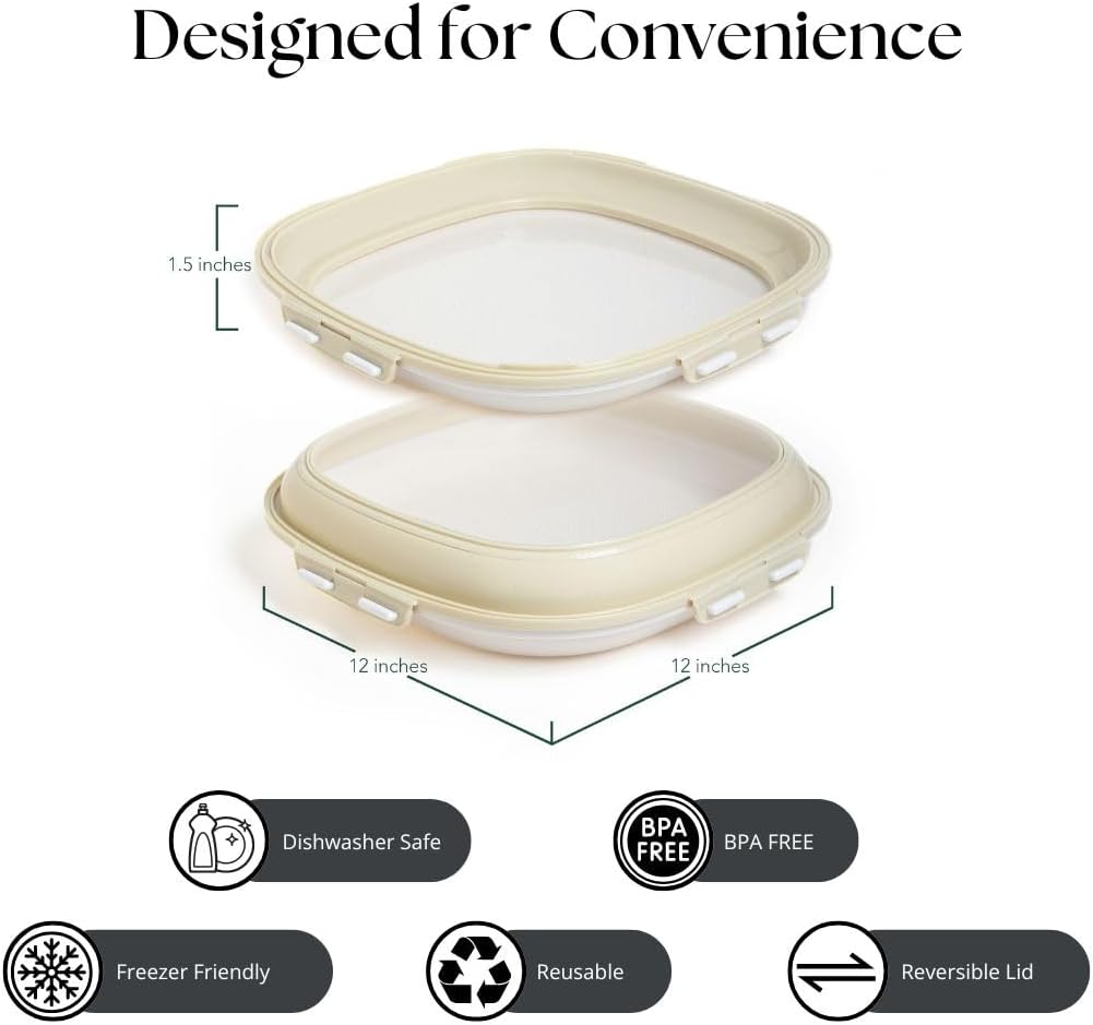 Portable Snack Tray | Rectangle | Cream White | Reversible Stretch Lid Food Containers | BPA-Free, Freezer & Dishwasher Safe | Meal-Prep, Charcuterie, Salads, Picnic, Travel