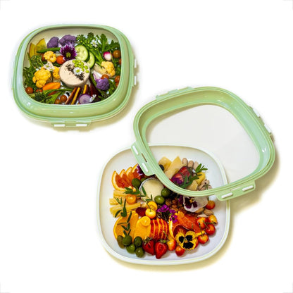 Portable Snack Tray | Rectangle | Cream White | Reversible Stretch Lid Food Containers | BPA-Free, Freezer & Dishwasher Safe | Meal-Prep, Charcuterie, Salads, Picnic, Travel