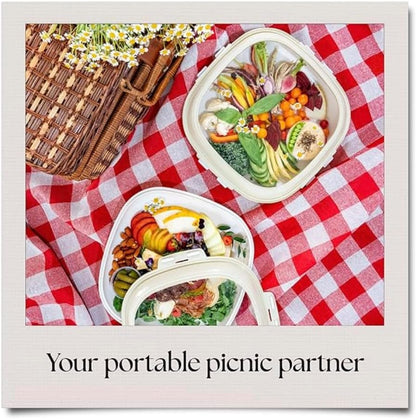 Portable Snack Tray | Rectangle | Cream White | Reversible Stretch Lid Food Containers | BPA-Free, Freezer & Dishwasher Safe | Meal-Prep, Charcuterie, Salads, Picnic, Travel