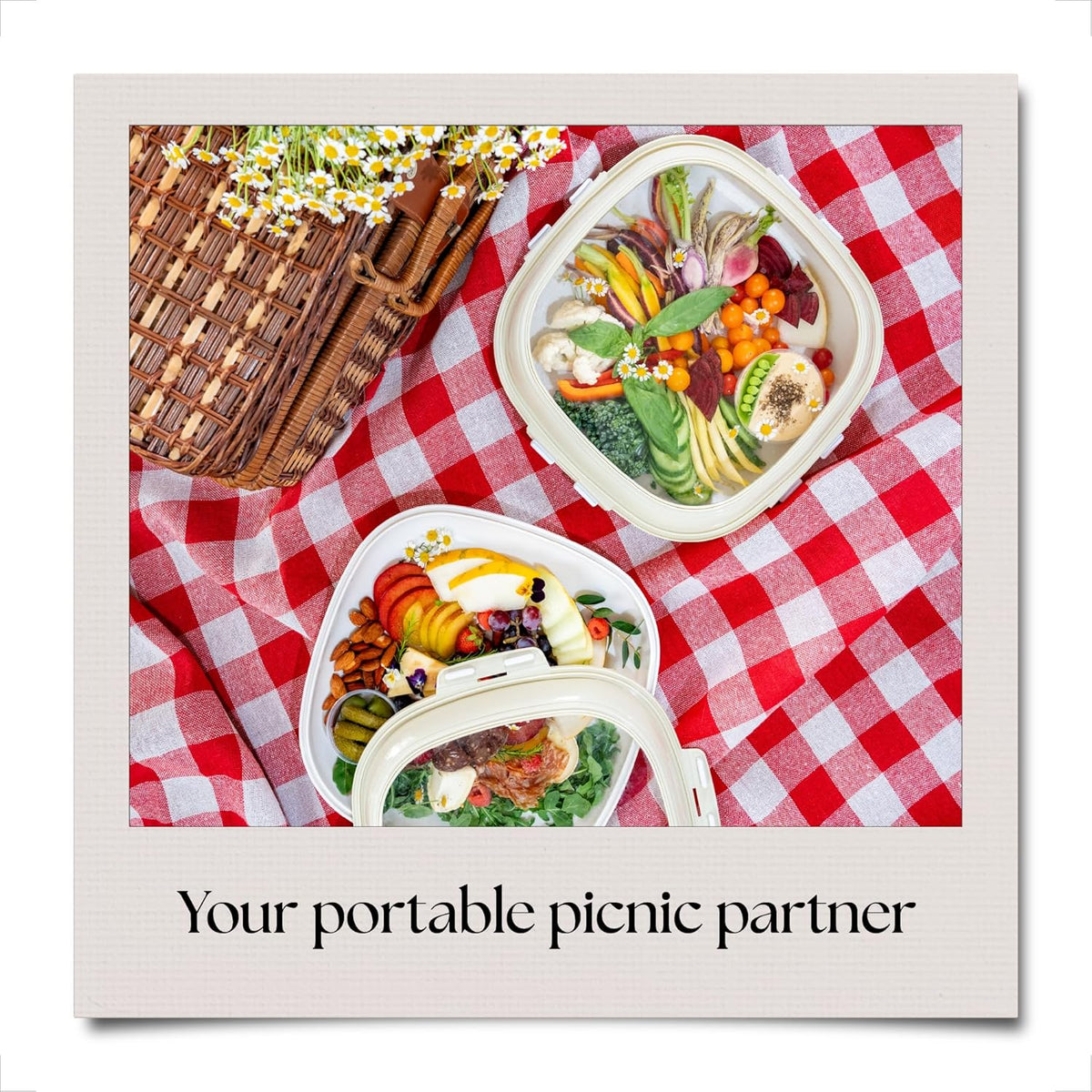 Portable Snack Tray | Rectangle | Cream White | Reversible Stretch Lid Food Containers | BPA-Free, Freezer & Dishwasher Safe | Meal-Prep, Charcuterie, Salads, Picnic, Travel