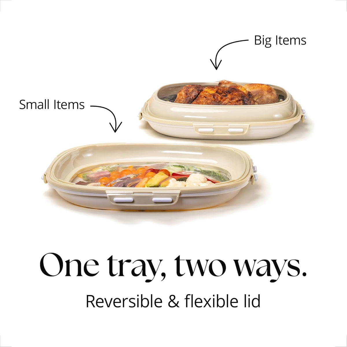 Portable Snack Tray | Rectangle | Cream White | Reversible Stretch Lid Food Containers | BPA-Free, Freezer & Dishwasher Safe | Meal-Prep, Charcuterie, Salads, Picnic, Travel