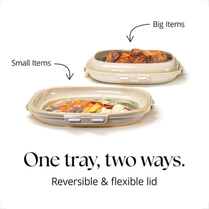 Portable Snack Tray | Rectangle | Cream White | Reversible Stretch Lid Food Containers | BPA-Free, Freezer & Dishwasher Safe | Meal-Prep, Charcuterie, Salads, Picnic, Travel