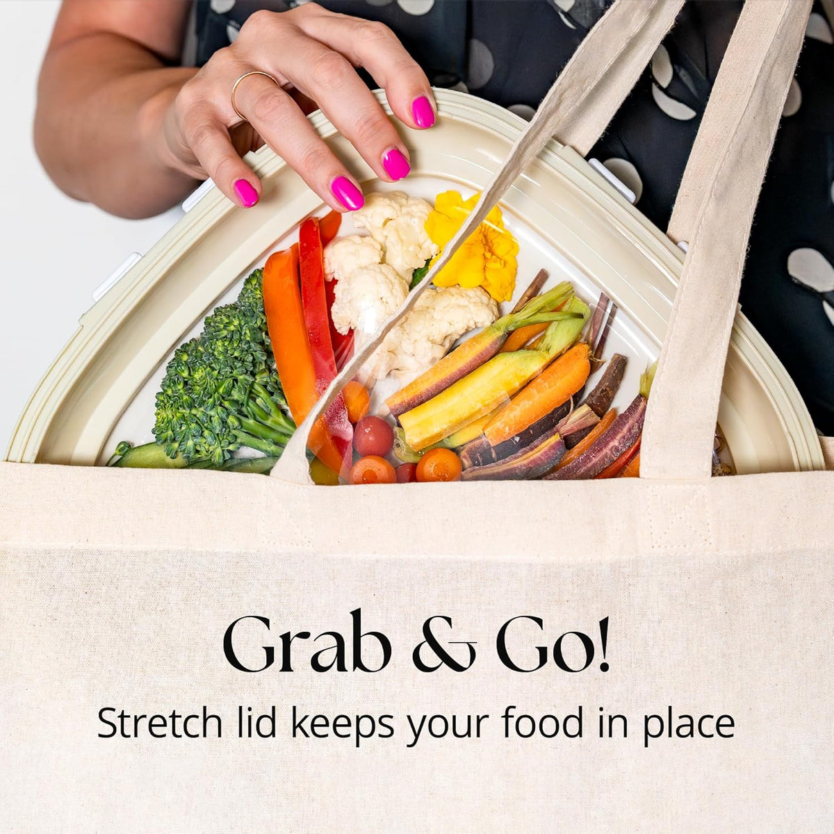 Portable Snack Tray | Rectangle | Cream White | Reversible Stretch Lid Food Containers | BPA-Free, Freezer & Dishwasher Safe | Meal-Prep, Charcuterie, Salads, Picnic, Travel