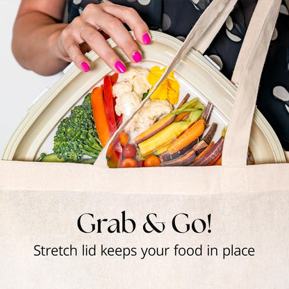 Portable Snack Tray | Rectangle | Cream White | Reversible Stretch Lid Food Containers | BPA-Free, Freezer & Dishwasher Safe | Meal-Prep, Charcuterie, Salads, Picnic, Travel