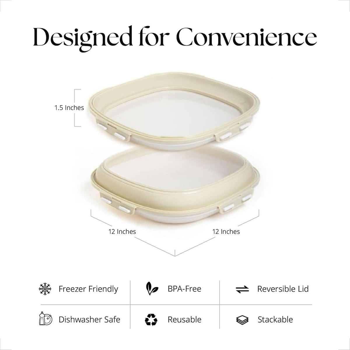 Portable Snack Tray | Rectangle | Cream White | Reversible Stretch Lid Food Containers | BPA-Free, Freezer & Dishwasher Safe | Meal-Prep, Charcuterie, Salads, Picnic, Travel