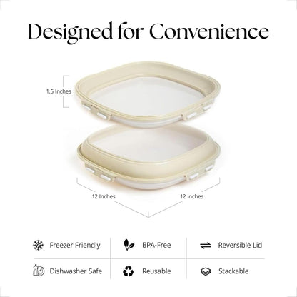 Portable Snack Tray | Rectangle | Cream White | Reversible Stretch Lid Food Containers | BPA-Free, Freezer & Dishwasher Safe | Meal-Prep, Charcuterie, Salads, Picnic, Travel