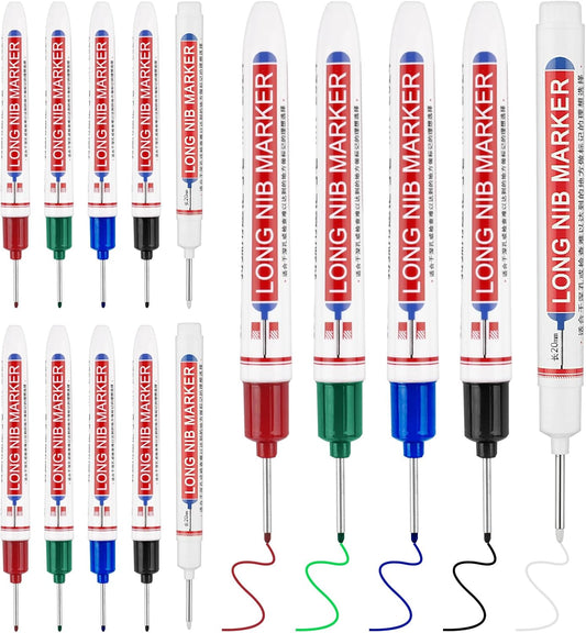 15 Pcs Long Nib Marker Pens with 20 mm Long Head Nose Tip, Colorful
