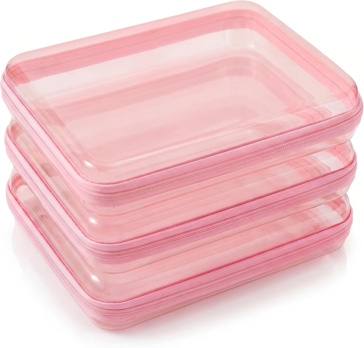 3PCS Large Clear Hard Shell Zippered Case, Diaper Bag Organizing Pouches, Waterproof Cosmetic Bag, Storage Organizer Bins.