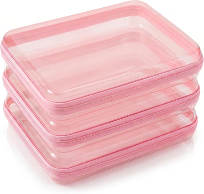 3PCS Large Clear Hard Shell Zippered Case, Diaper Bag Organizing Pouches, Waterproof Cosmetic Bag, Storage Organizer Bins.