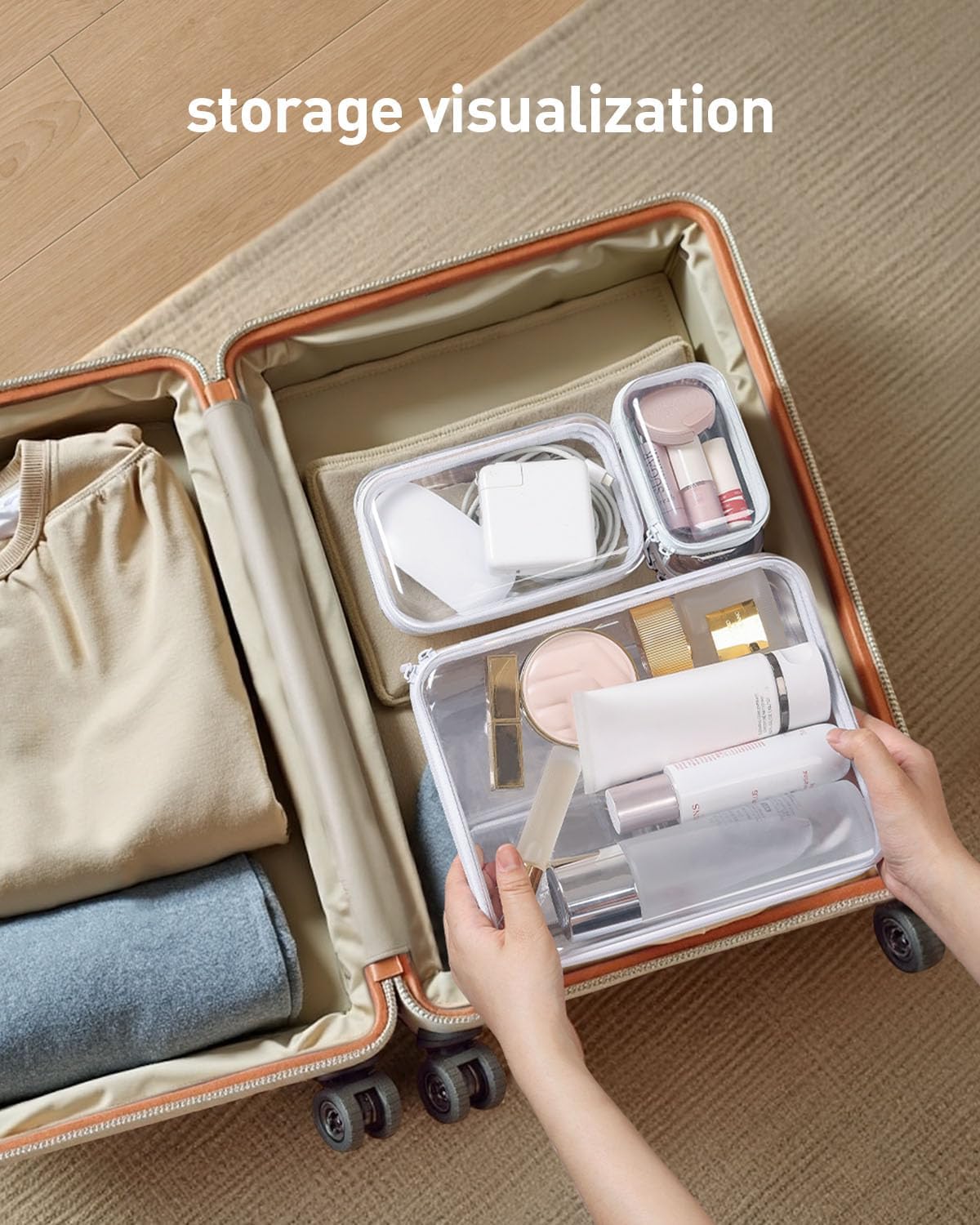 3PCS Large Clear Hard Shell Zippered Case, Diaper Bag Organizing Pouches, Waterproof Cosmetic Bag, Storage Organizer Bins.