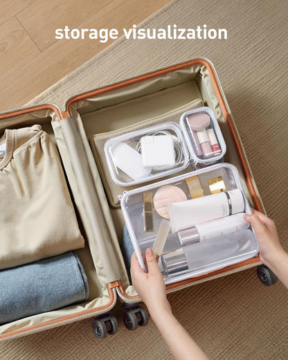 3PCS Large Clear Hard Shell Zippered Case, Diaper Bag Organizing Pouches, Waterproof Cosmetic Bag, Storage Organizer Bins.