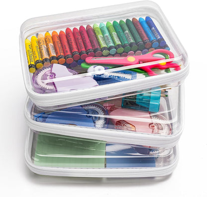 3PCS Large Clear Hard Shell Zippered Case, Diaper Bag Organizing Pouches, Waterproof Cosmetic Bag, Storage Organizer Bins.