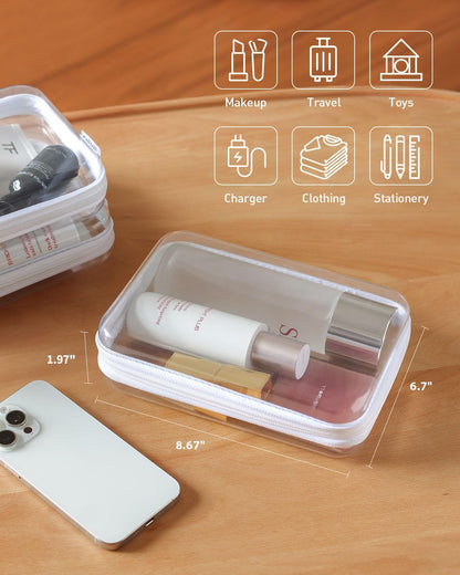 3PCS Large Clear Hard Shell Zippered Case, Diaper Bag Organizing Pouches, Waterproof Cosmetic Bag, Storage Organizer Bins.