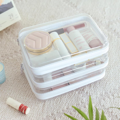 3PCS Large Clear Hard Shell Zippered Case, Diaper Bag Organizing Pouches, Waterproof Cosmetic Bag, Storage Organizer Bins.