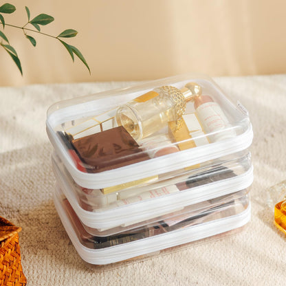 3PCS Large Clear Hard Shell Zippered Case, Diaper Bag Organizing Pouches, Waterproof Cosmetic Bag, Storage Organizer Bins.