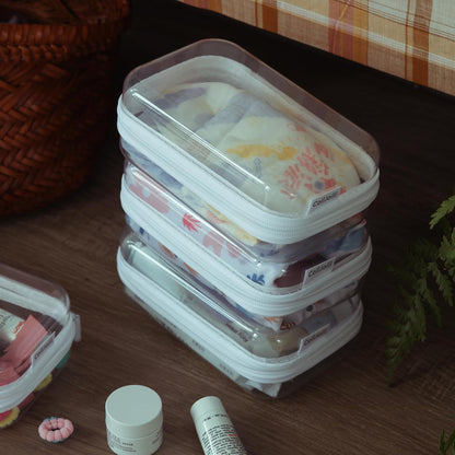 3PCS Large Clear Hard Shell Zippered Case, Diaper Bag Organizing Pouches, Waterproof Cosmetic Bag, Storage Organizer Bins.