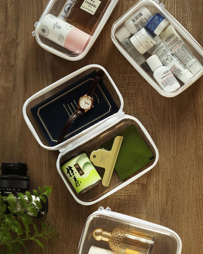 3PCS Large Clear Hard Shell Zippered Case, Diaper Bag Organizing Pouches, Waterproof Cosmetic Bag, Storage Organizer Bins.