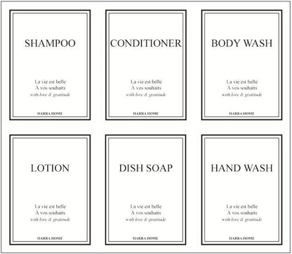 Beauty Bathroom Preprinted Labels, Water Resistant Organization labels, Sticker for Vanity Countertop, Kitchen, Pantry, Toiletry, 24 Dispenser Shampoo labels stickers waterproof (Pack of 2)