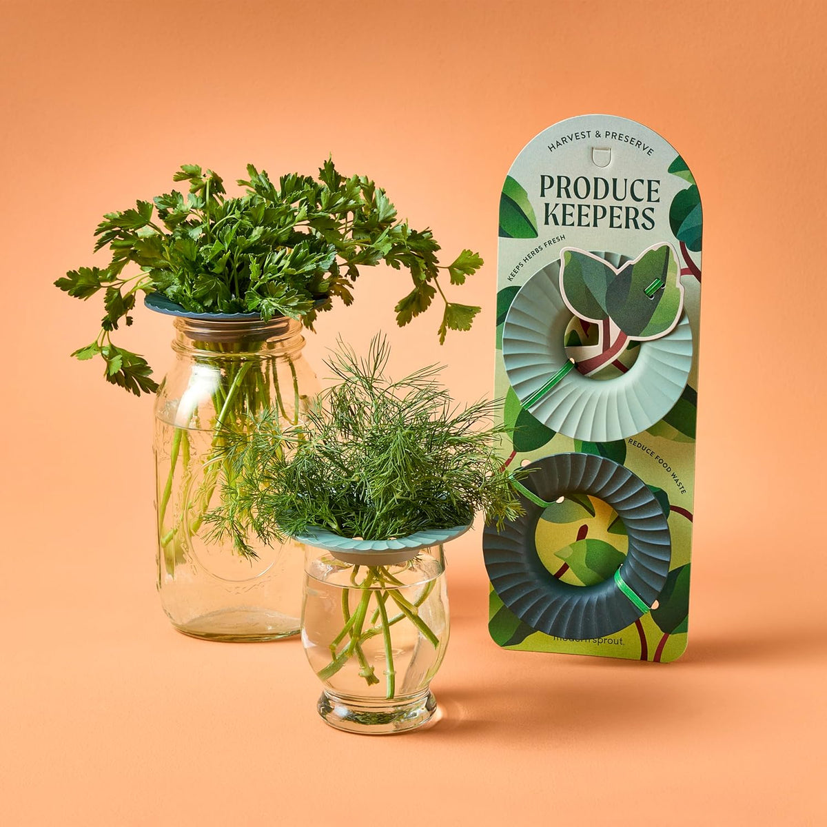 Produce Keeper for Fresh Herbs & Greens - Eco-Friendly, BPA-Free, Sustainable Materials - Extends Freshness Up to 2 Weeks - Gift for Plant Lovers and Home Chefs - 2 Pack
