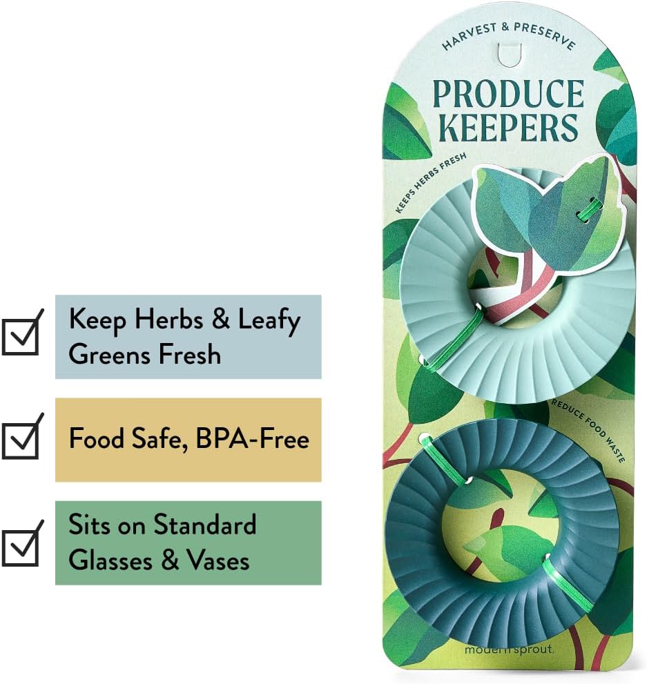 Produce Keeper for Fresh Herbs & Greens - Eco-Friendly, BPA-Free, Sustainable Materials - Extends Freshness Up to 2 Weeks - Gift for Plant Lovers and Home Chefs - 2 Pack