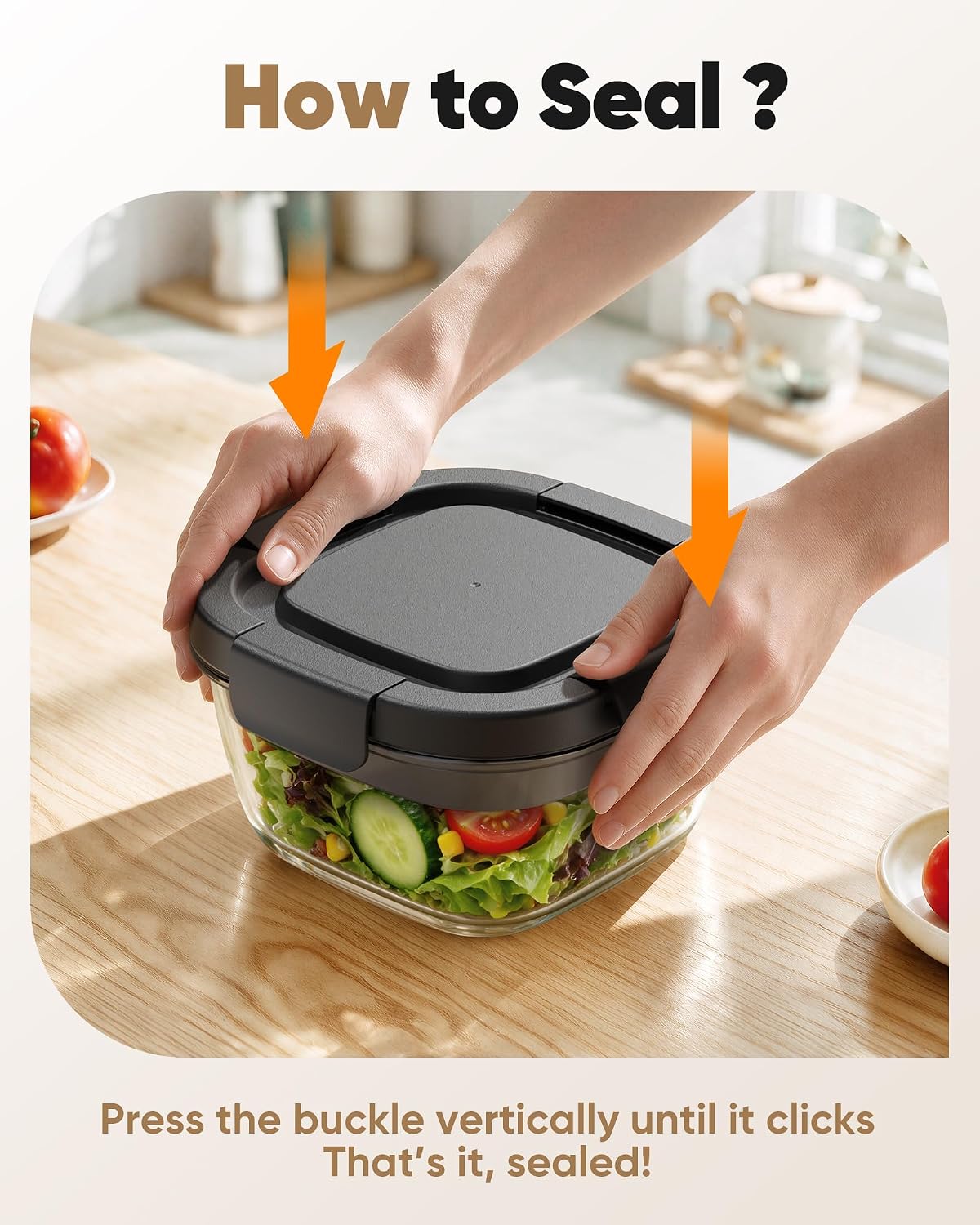 Glass Salad Container, 56oz Bowl with Airtight Lids, Bento Box