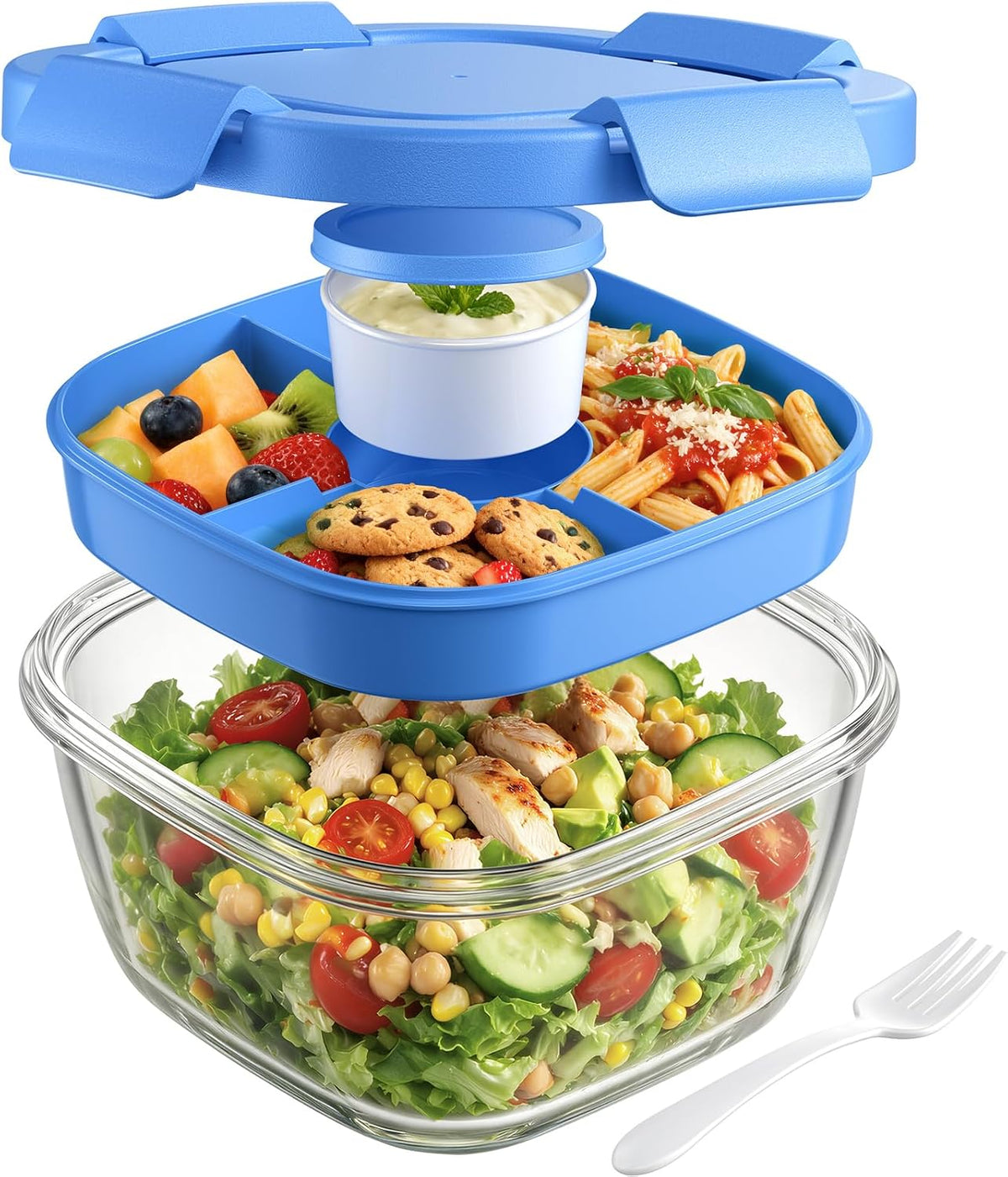 Glass Salad Container, 56oz Bowl with Airtight Lids, Bento Box