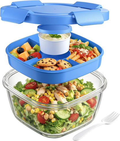 Glass Salad Container, 56oz Bowl with Airtight Lids, Bento Box