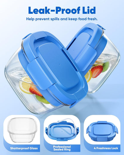 Glass Salad Container, 56oz Bowl with Airtight Lids, Bento Box