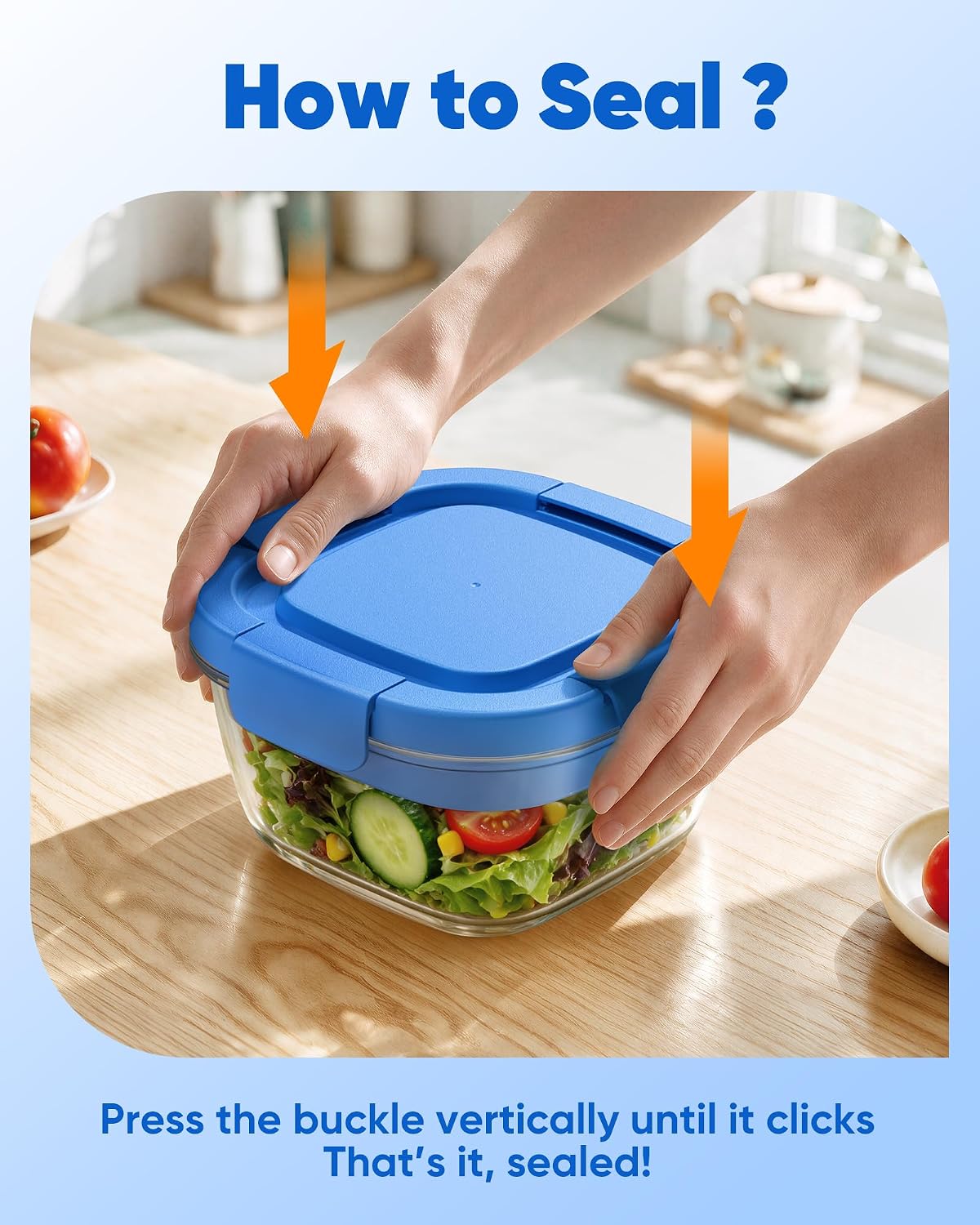Glass Salad Container, 56oz Bowl with Airtight Lids, Bento Box