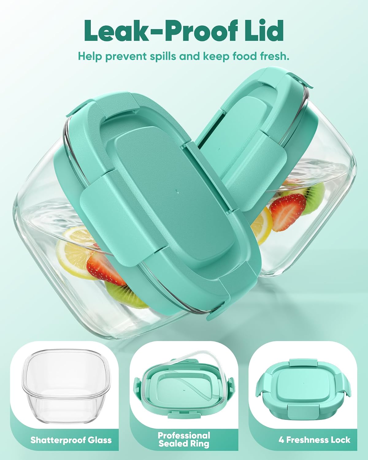 Glass Salad Container, 56oz Bowl with Airtight Lids, Bento Box