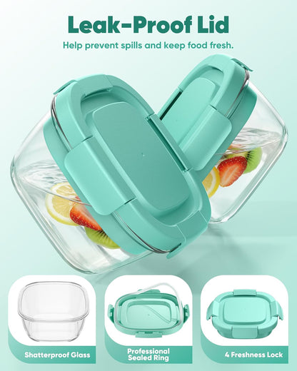 Glass Salad Container, 56oz Bowl with Airtight Lids, Bento Box