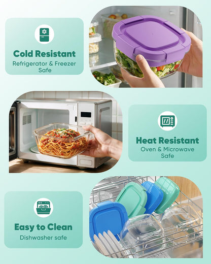 Glass Salad Container, 56oz Bowl with Airtight Lids, Bento Box