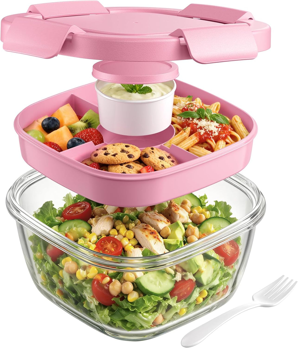 Glass Salad Container, 56oz Bowl with Airtight Lids, Bento Box