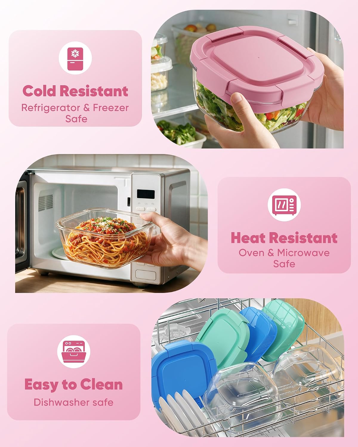 Glass Salad Container, 56oz Bowl with Airtight Lids, Bento Box