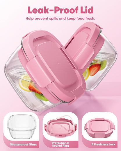 Glass Salad Container, 56oz Bowl with Airtight Lids, Bento Box