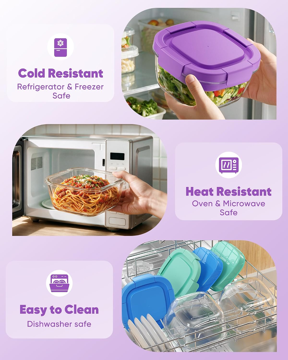 Glass Salad Container, 56oz Bowl with Airtight Lids, Bento Box