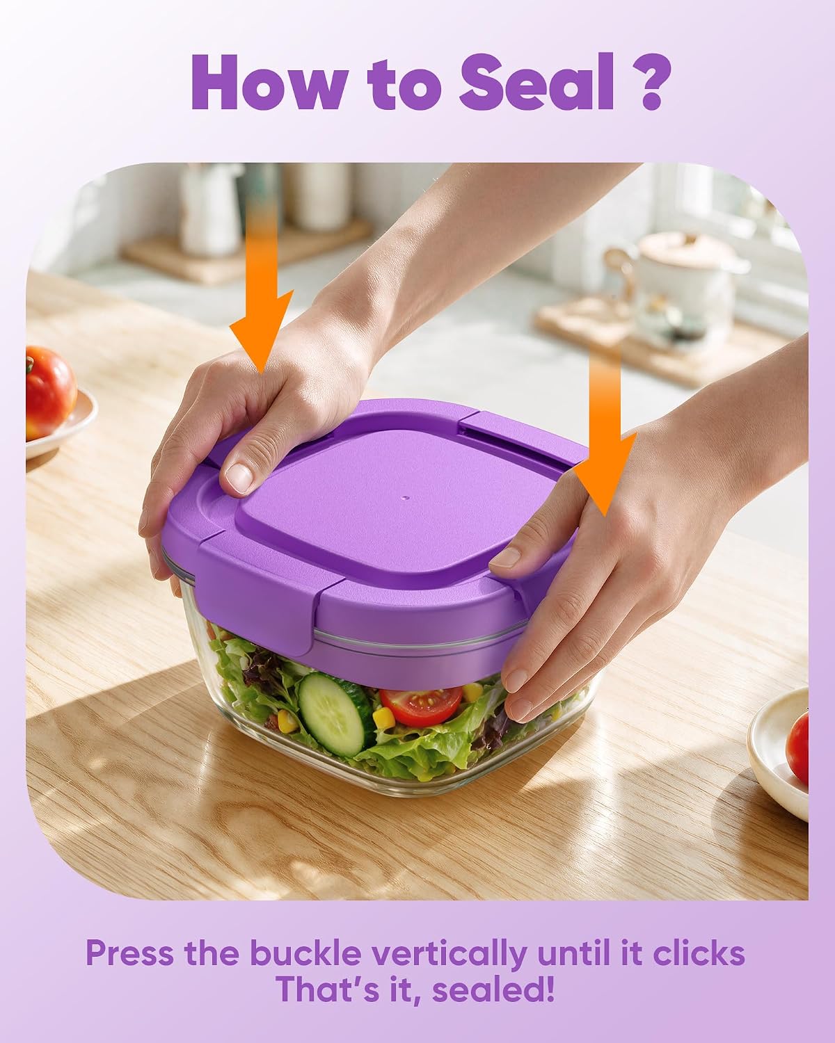Glass Salad Container, 56oz Bowl with Airtight Lids, Bento Box