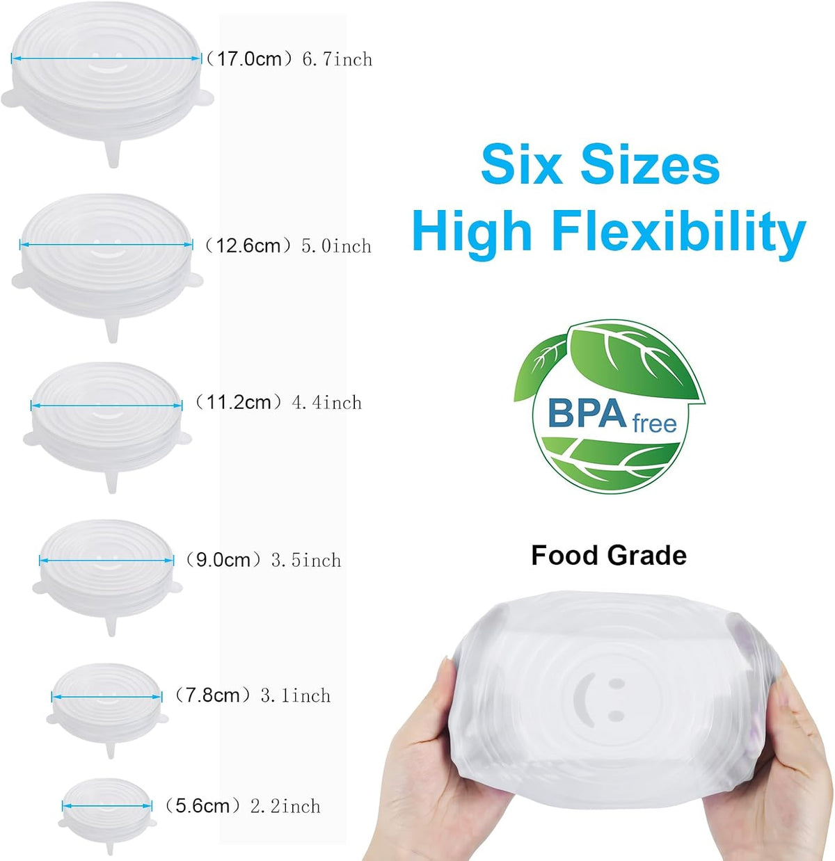 6PCS Silicone Stretch Lids, Six Sizes of Bowl Cover
