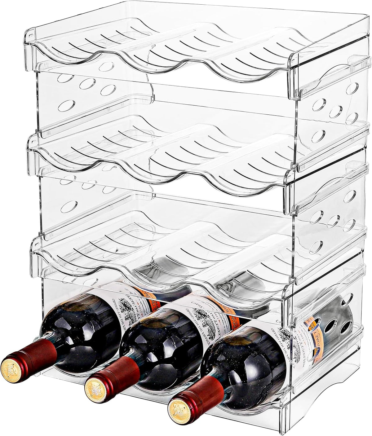Stackable Wine Rack,Wine Bottle Holder for Inside Cabinet,for Pantry,Refrigerator,Countertop Organization-4 Tiers for 16 Bottles