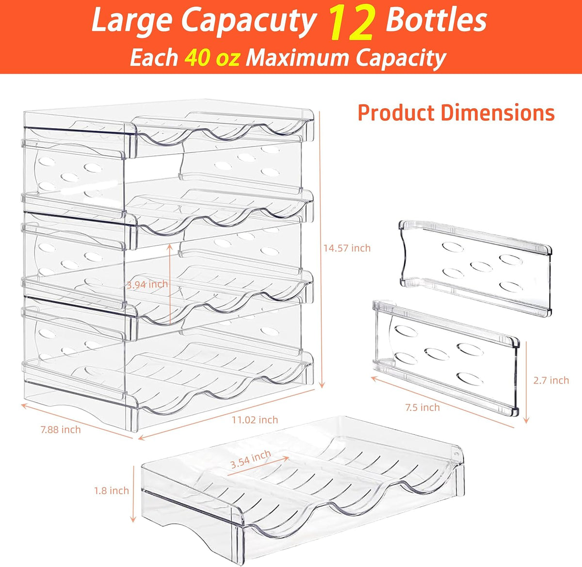 Stackable Wine Rack,Wine Bottle Holder for Inside Cabinet,for Pantry,Refrigerator,Countertop Organization-4 Tiers for 16 Bottles